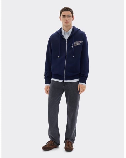 Ferrari Blue Cotton Sweatshirt With Zip And Patch for men