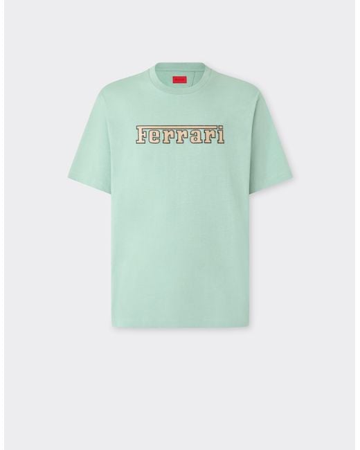 Ferrari Green Cotton T-Shirt With Embroidered Logo for men