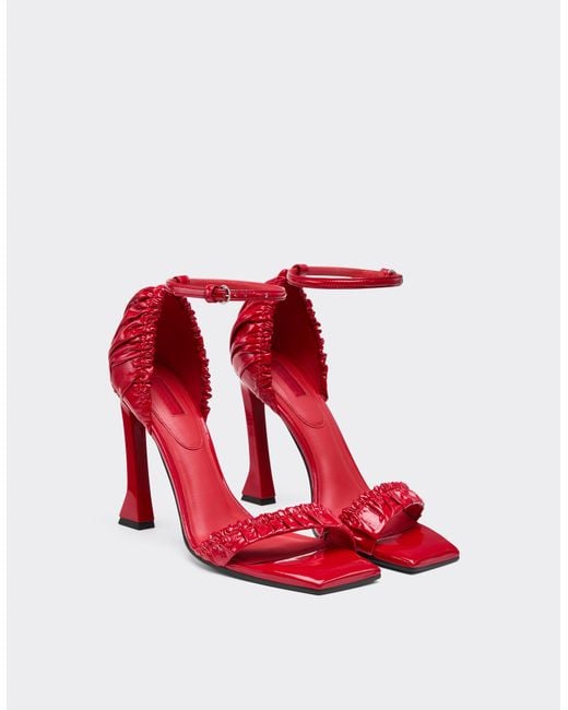 Ferrari Red Patent Leather High Heel Sandal With Strap