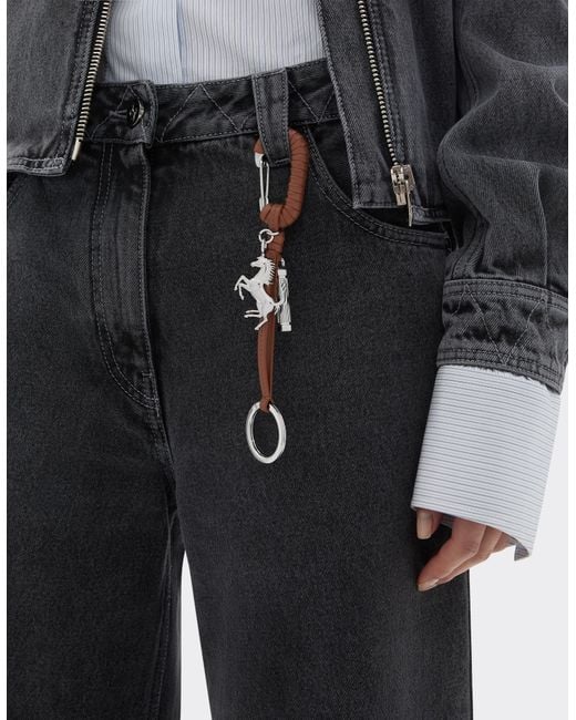 Ferrari White Metal And Leather Keyring With Charm