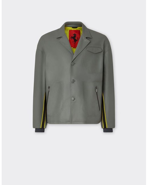 Ferrari Gray Leather Blouson Jacket With 3d Ribbon for men