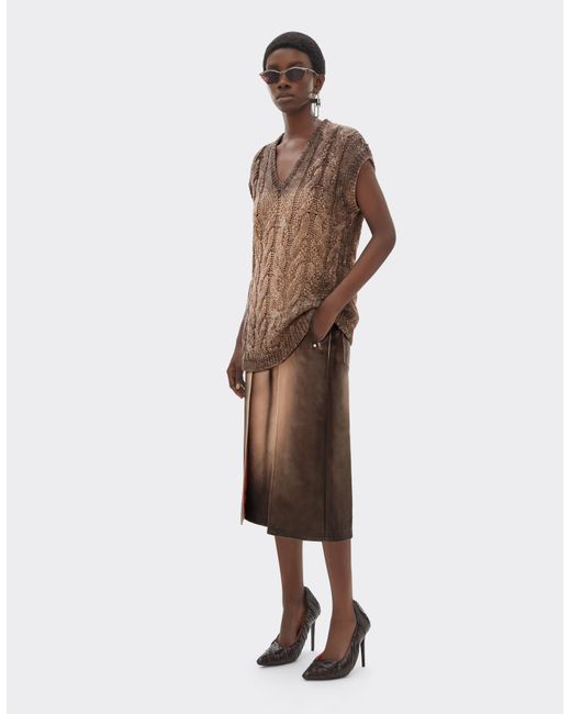 Ferrari Brown Airbrushed Leather Skirt