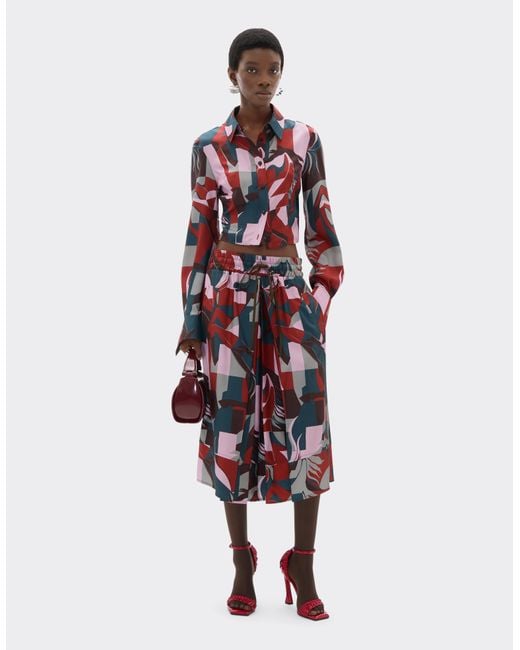 Ferrari White Silk Skirt With Color Block Cavallino Print