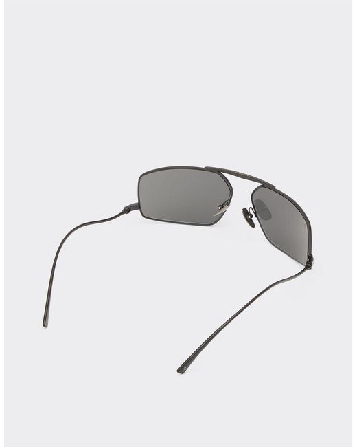 Ferrari Gray Sunglasses In Black Metal With Silver Mirrored Lenses