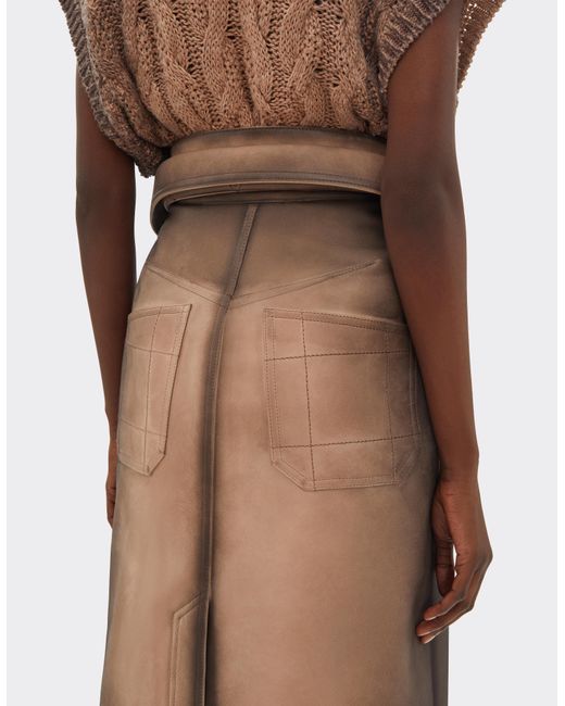 Ferrari Brown Airbrushed Leather Skirt