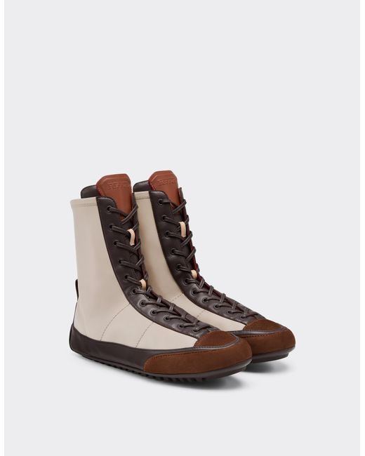 Ferrari White Nappa Leather, Suede And Stretch Fabric High-Top Driver Sneaker for men