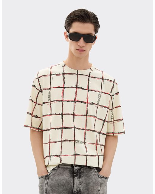 Ferrari White Cotton T-Shirt With Check Print for men