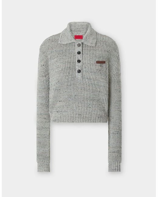 Ferrari Gray Long-Sleeved Denim-Effect Polo Shirt