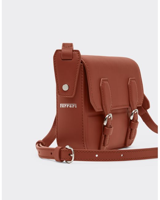 Ferrari Brown Mini Leather Messenger Bag for men