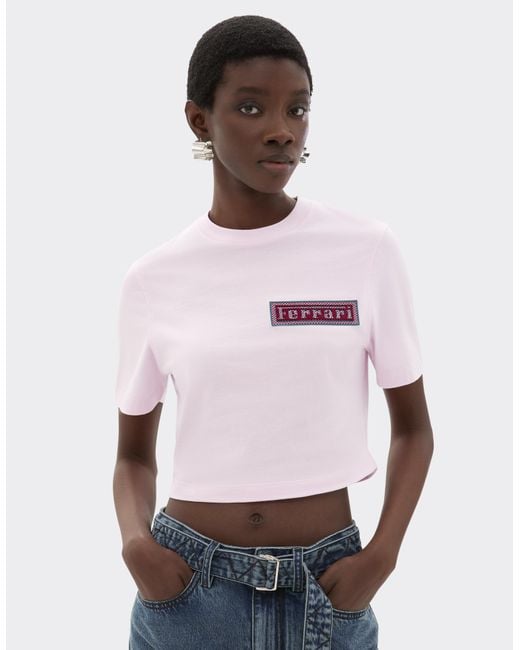 Ferrari Pink Cropped T-Shirt With Patch