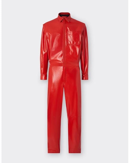 Ferrari Red Mirror Effect Leather Jumpsuit