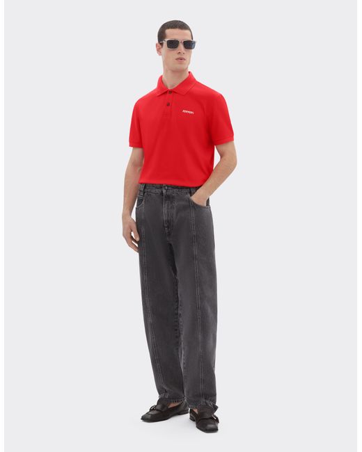 Ferrari Red Cotton Polo Shirt With Logo for men