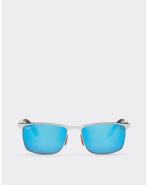 Ferrari Silver Ray-ban For Scuderia Rb3726mf Sunglasses With Polarized Blue Mirrored Green Lenses