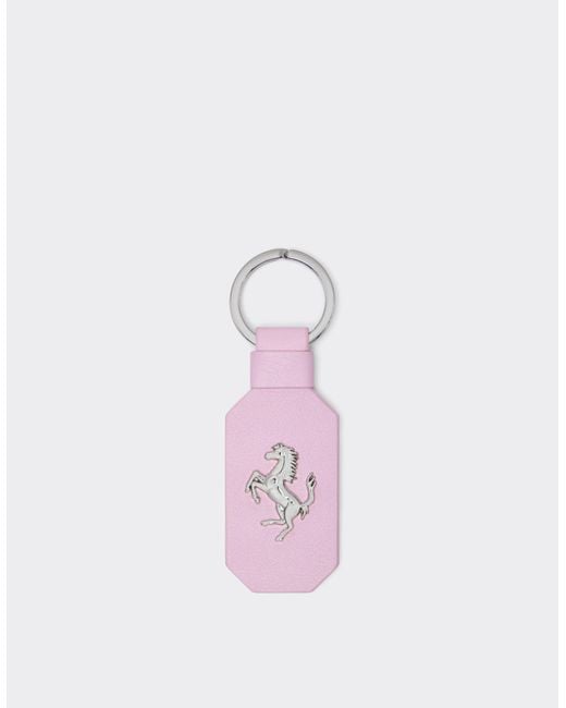 Ferrari Pink Leather Keychain With Prancing Horse for men
