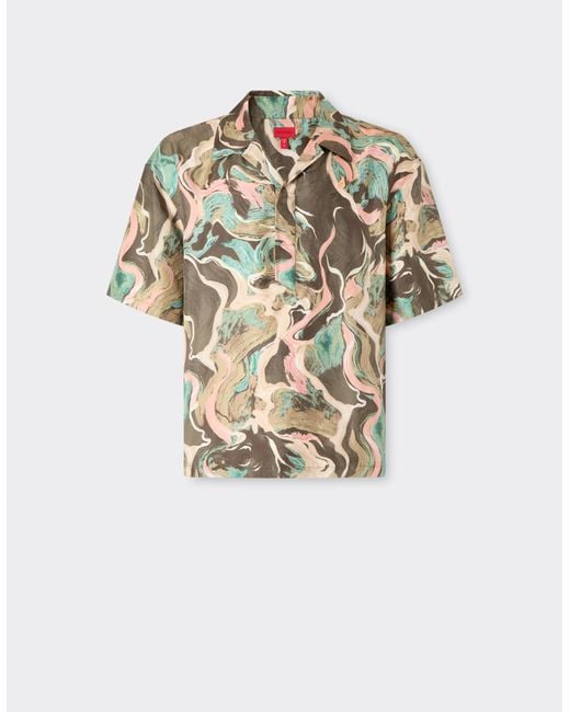 Ferrari White Silk Shirt With Marble Horse Print for men