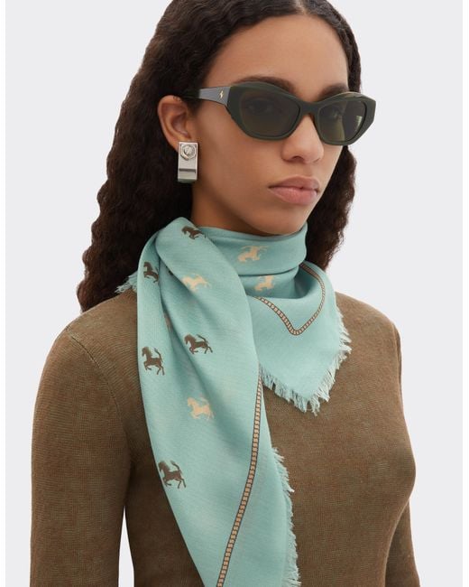 Ferrari Green Cotton And Silk Twill Scarf