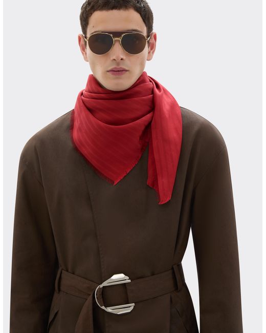 Ferrari Red Silk Scarf With Micro Logo