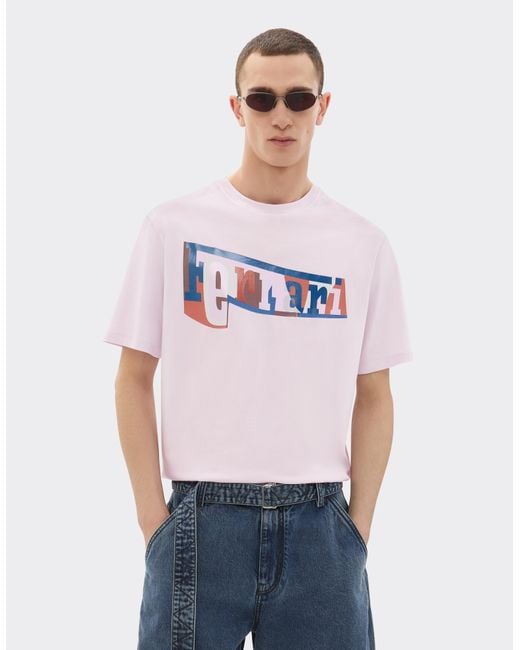 Ferrari Pink T-Shirt With Color Block Logo Print for men