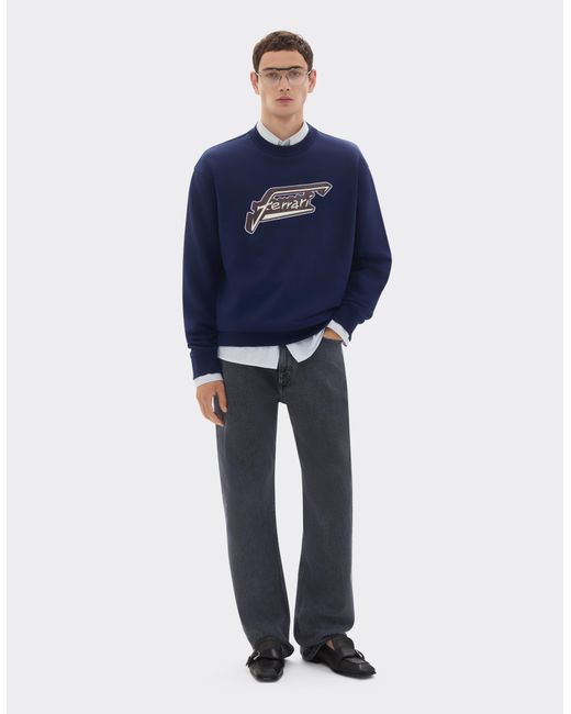 Ferrari Blue Cotton Sweatshirt With Patch for men