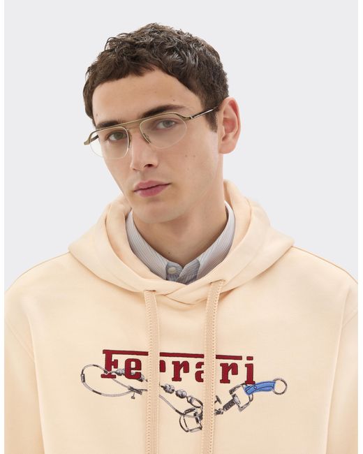 Ferrari Natural Hooded Sweatshirt With Embroidery for men