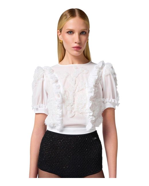 Elisabetta Franchi White Ivory Ruffled Top