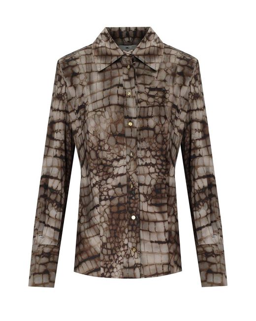 Elisabetta Franchi Brown Alligator Print Shirt