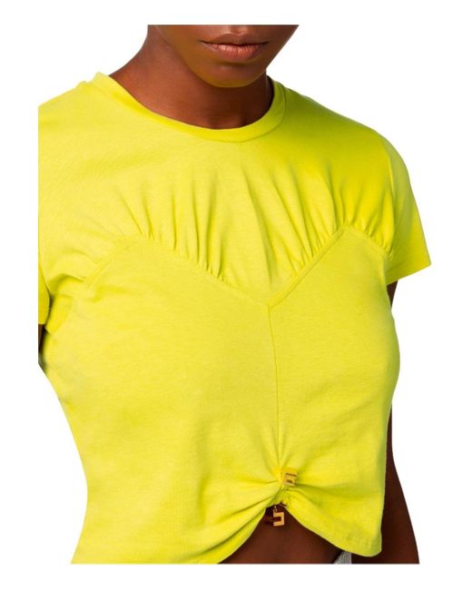 Elisabetta Franchi Yellow Cedar Cropped T-Shirt