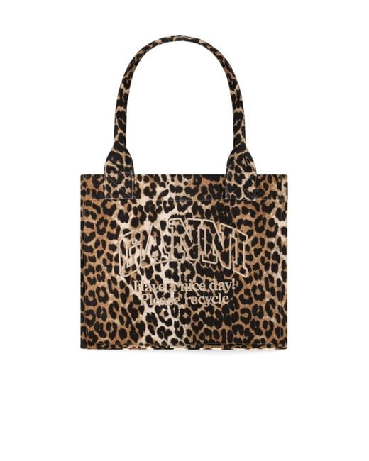 Ganni Brown Leopard Tote Bag