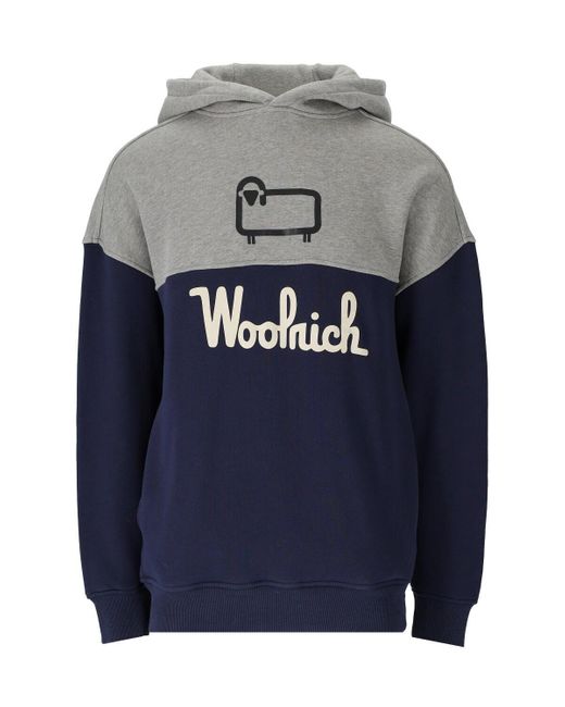 Woolrich Blue Logo-print Colour-block Hoodie for men