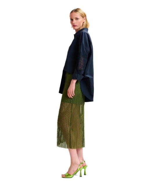 Essentiel Antwerp Green Handkerchief Khaki Midi Skirt