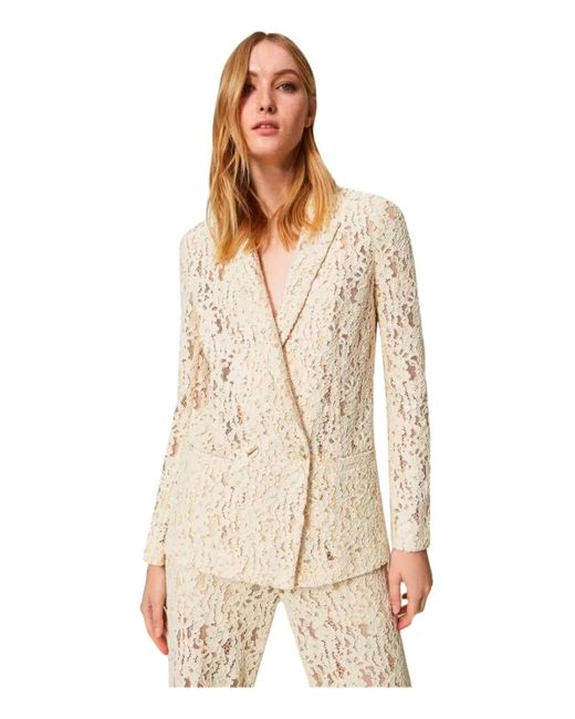 Twin Set Natural Macramé Double-breasted Blazer