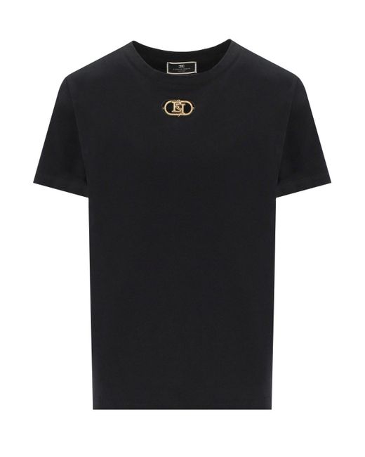 T-shirt in jersey nera con logo di Elisabetta Franchi in Black