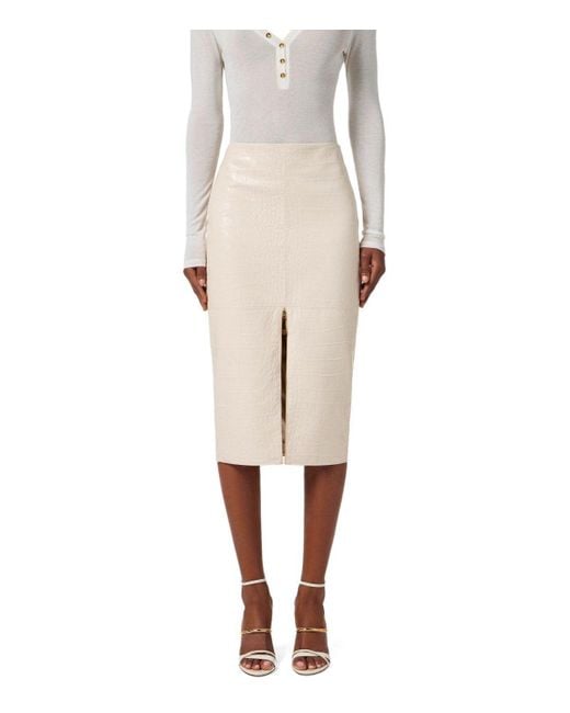 Elisabetta Franchi Natural Milk Midi Skirt With Croco-print