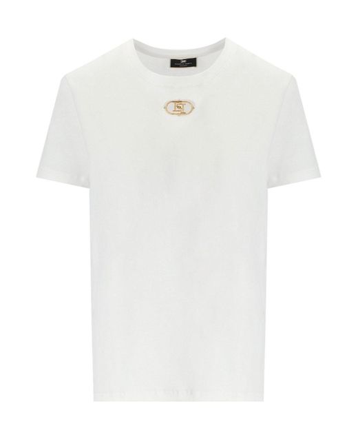 T-shirt in jersey con logo gesso di Elisabetta Franchi in White