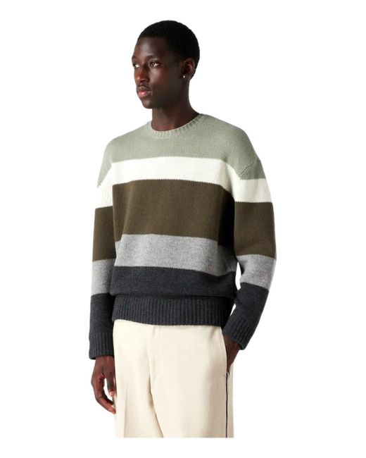 Emporio Armani Green Striped Crewneck Jumper in Grey for Men Lyst UK