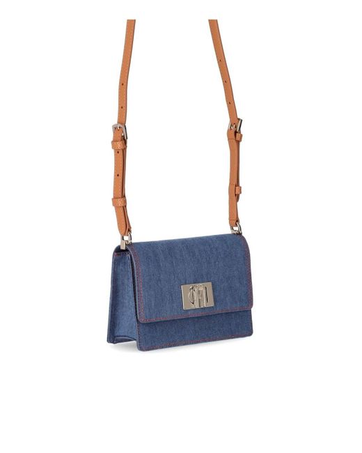 Furla Blue 1927 Mini Denim Crossbody Bag