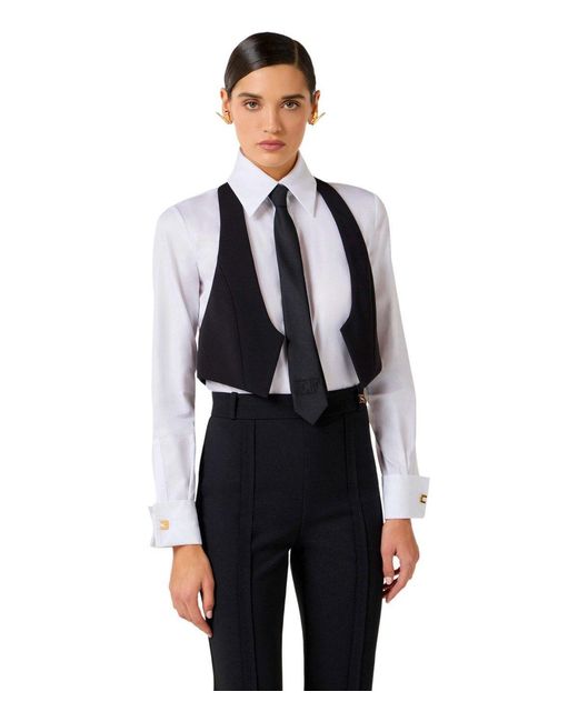 Elisabetta Franchi Black Shirt With Vest And Tie