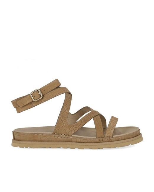 Ugg Brown Goldengaze Embossed Ankle Wrap Mustard Seed Sandal