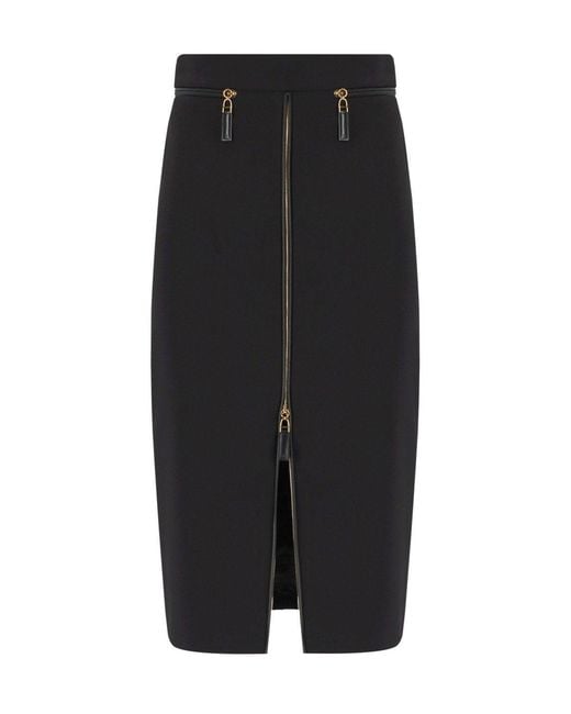 Elisabetta Franchi Black Zipped Midi Skirt