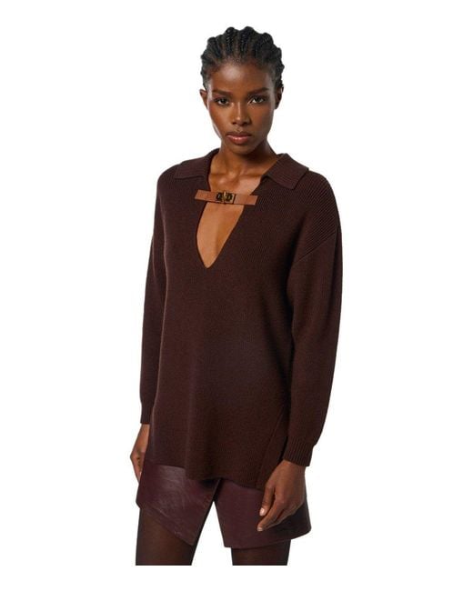 Elisabetta Franchi Brown Coffee Polo Sweater
