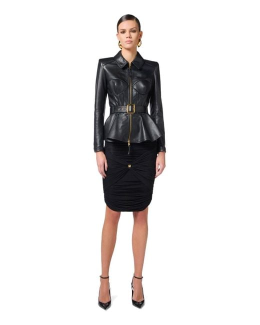 Elisabetta Franchi Leder Jas Met Riem in het Black