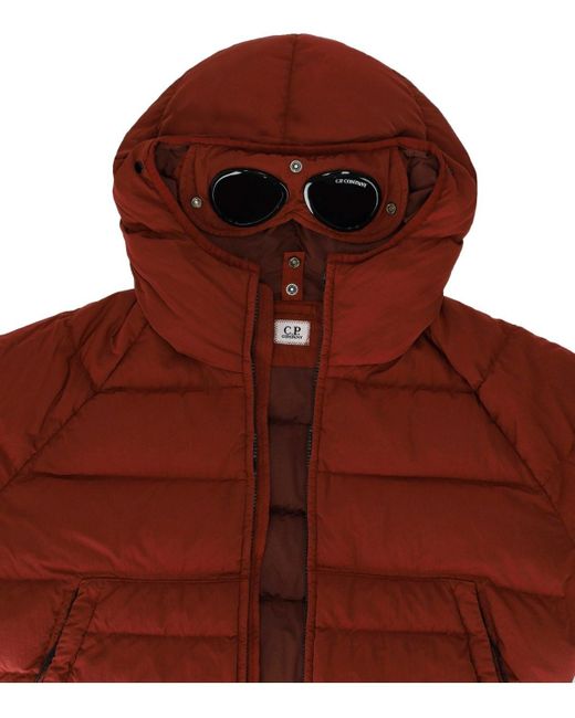 C P Company Red Eco Chrome-R Goggle Ketchup Hooded Down Jacket for men