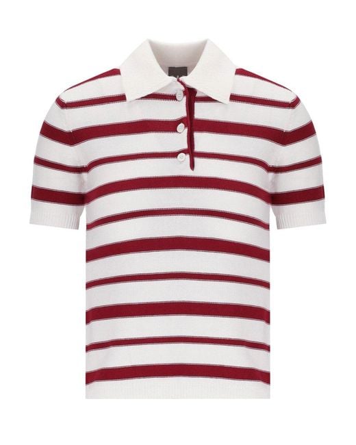 Max Mara Red Carioca Striped Knitted Polo Shirt