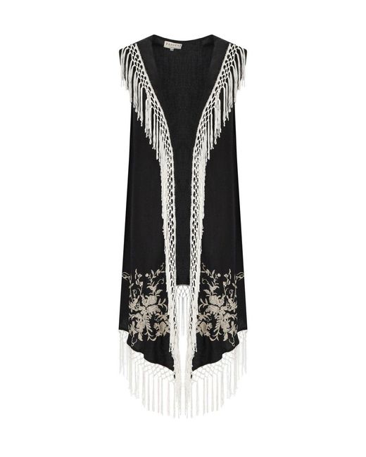 PAHIESA FORMENTERA Black Fringed Kimono