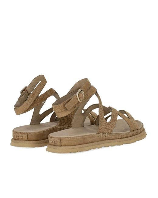 Ugg Brown Goldengaze Embossed Ankle Wrap Mustard Seed Sandal