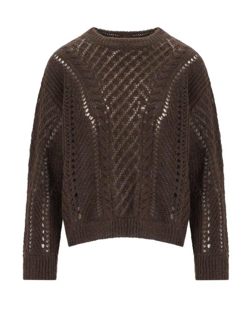 Twinset Brown Chocolate Perforated Crewneck Sweater