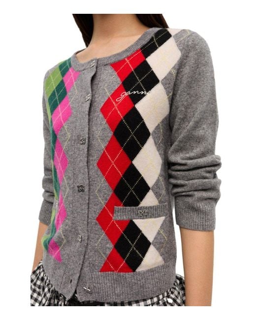 Ganni Gray Diamond Cardigan