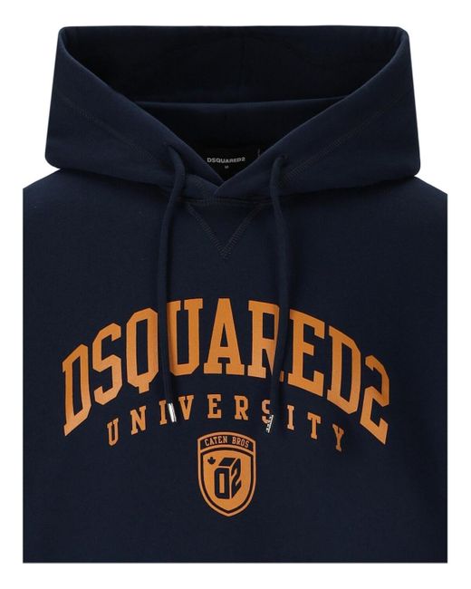 DSquared² Blue Printed Cotton Hoodie for men