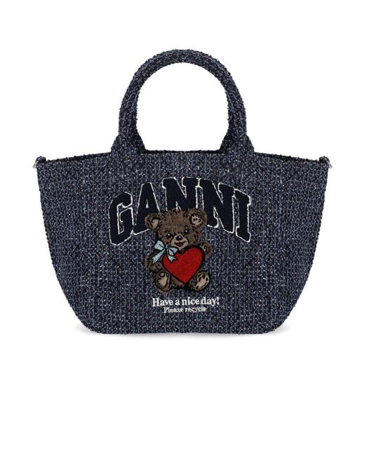 Ganni Blue Denim Small Shopping Bag