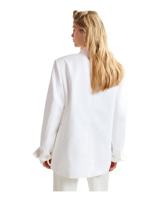 Essentiel Antwerp White Hollow Pinstriped Double-Breasted Jacket
